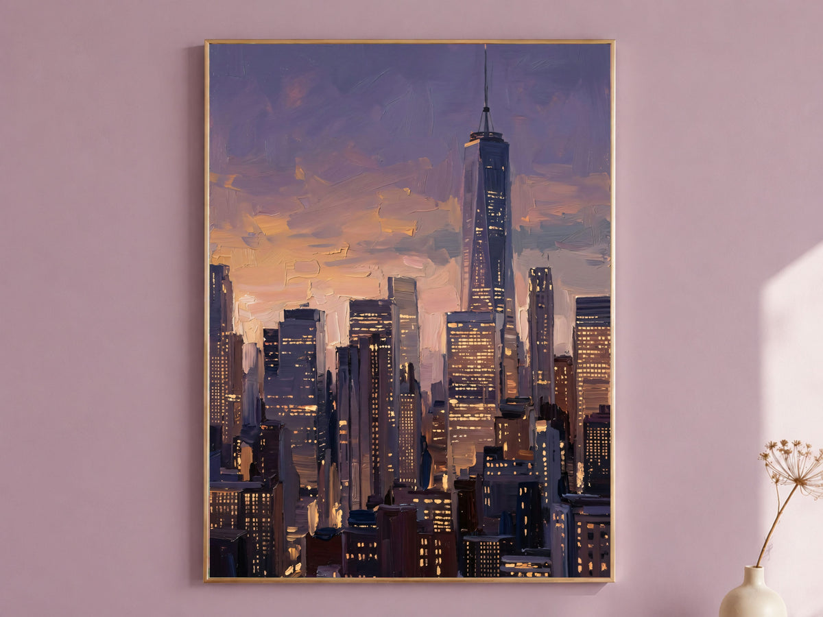 NYC Skyline Wall Art, Impasto Oil Painting Print - Digital Download