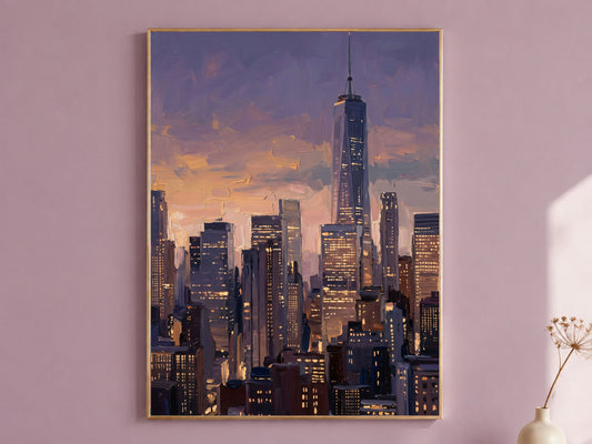 NYC Skyline Wall Art, Impasto Oil Painting Print - Digital Download