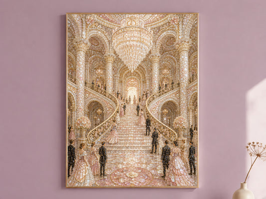 Pastel Palace Ballroom Wall Art, Whimsical Mosaic Staircase Print - Digital Download