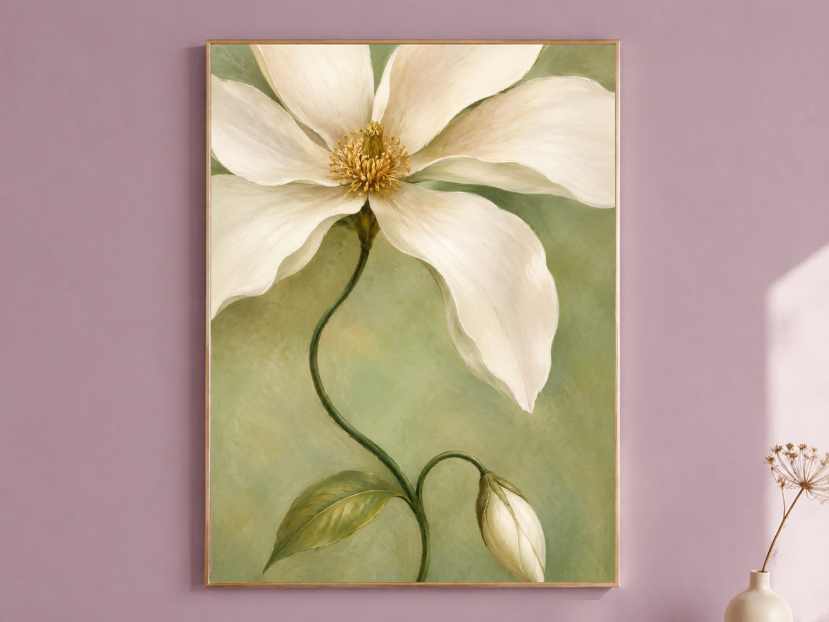 Magnolia Wall Art, Sage Green Botanical Print - Digital Download