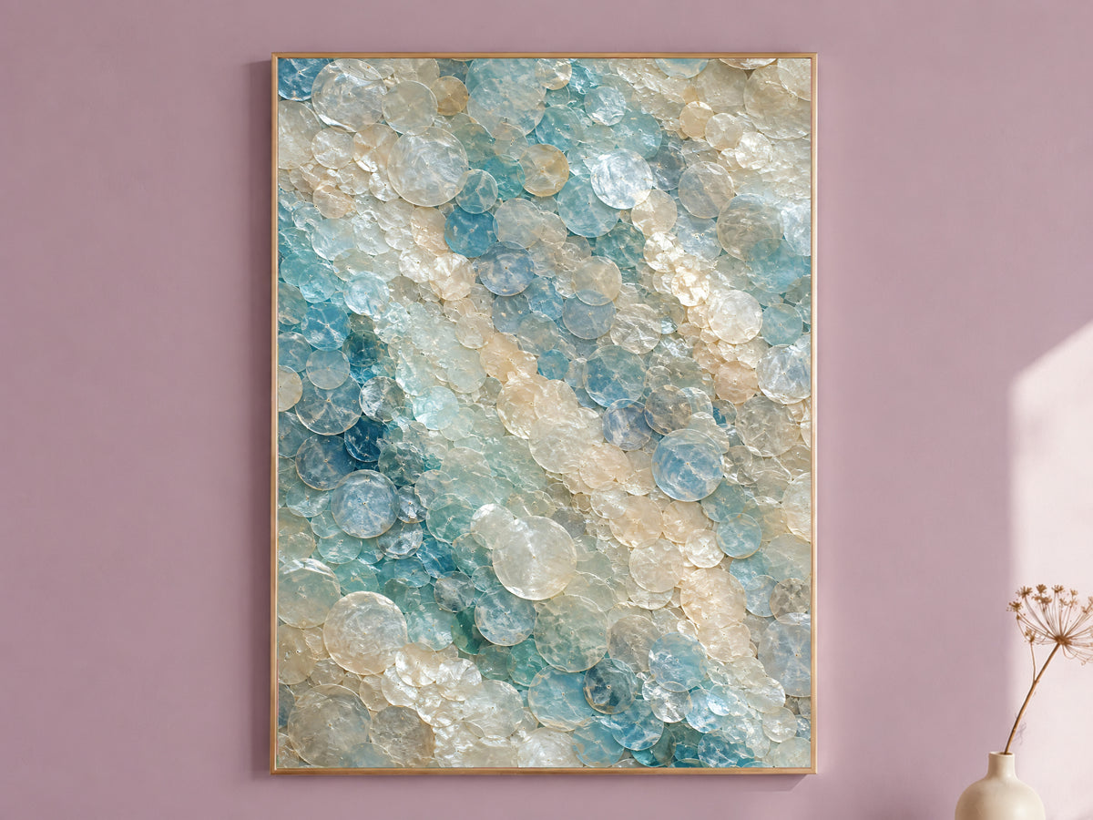 Sea Glass Capiz Shell Wall Art, Aegean Blue Ombre Print - Digital Download