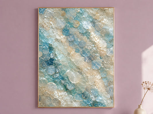 Sea Glass Capiz Shell Wall Art, Aegean Blue Ombre Print - Digital Download