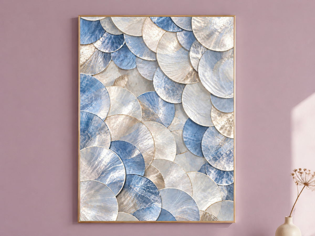 Blue Capiz Shell Print, Pearl Shell Texture Wall Art, Coastal Abstract Art, Printable Digital Download