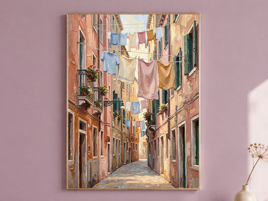 European Alleyway Wall Art, Impasto Oil Painting Print - Digital Download