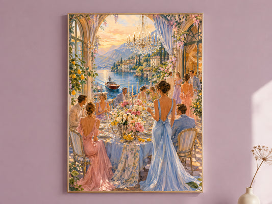 Lake Como Wall Art, Italian Villa Dinner Party Print - Digital Download