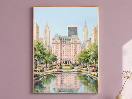 Plaza Hotel Wall Art, Pastel New York Oil Painting Print - Digital Download