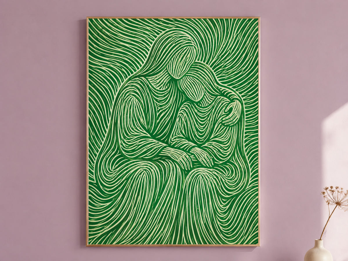Abstract Couple Embrace Wall Art - Digital Download