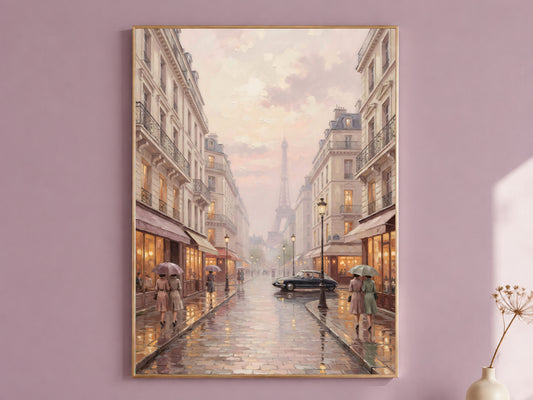 Rainy Paris Street Painting Print, Pastel Parisian Wall Art, Vintage French City Art, Printable Digital Download