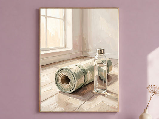 Yoga Mat Wall Art, Impasto Oil Painting Print - Digital Download