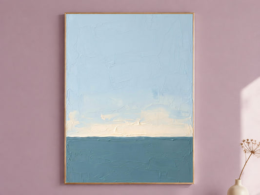 Ocean Horizon Wall Art, Impasto Oil Painting Print - Digital Download