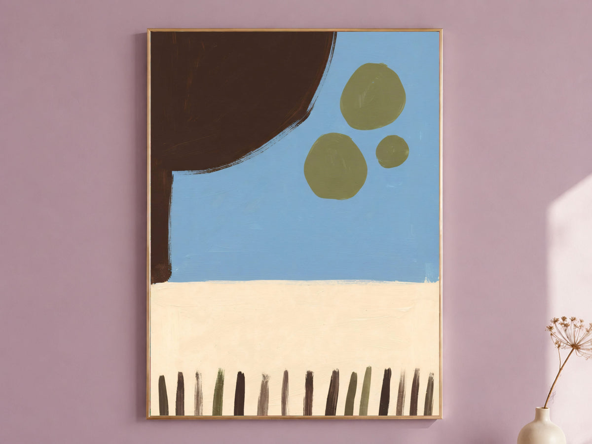Blue and Brown Abstract Wall Art, Mid Century Modern Organic Shapes Print - Digital Download