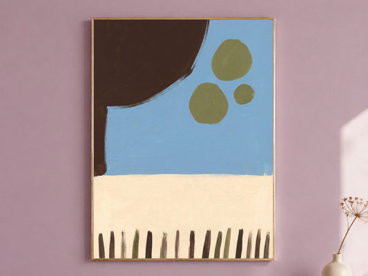 Blue and Brown Abstract Wall Art, Mid Century Modern Organic Shapes Print - Digital Download
