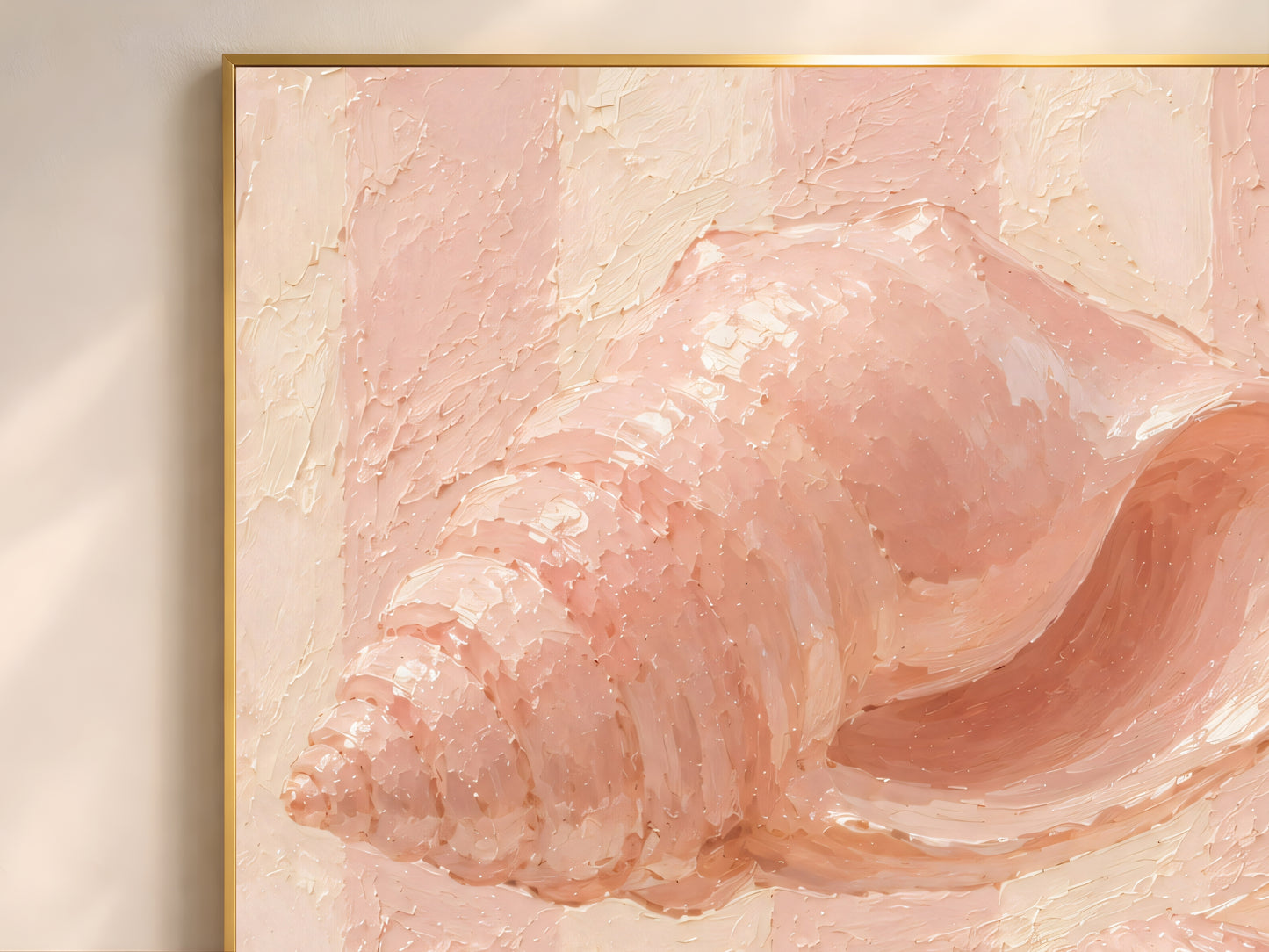 Pink seashell wall art printable, pastel shell painting, coastal grandmother decor, feminine beach house wall art, textured shell digital download