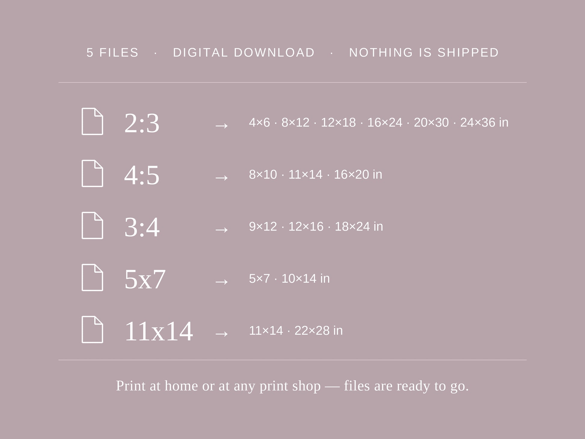 Infographic listing included file sizes and ratios for the capiz shell tree printable art