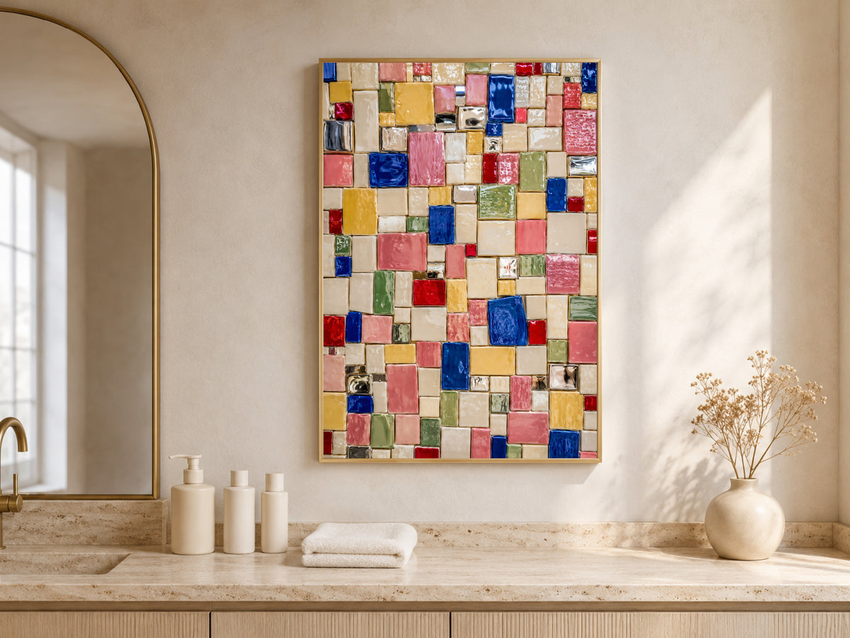 Colorful Mosaic Tile Wall Art, Mediterranean Ceramic Print - Digital Download