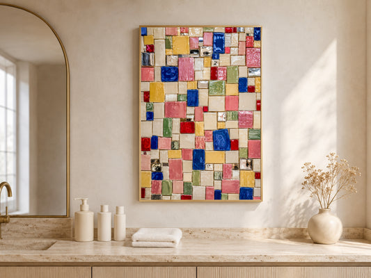Colorful Mosaic Tile Wall Art, Mediterranean Ceramic Print - Digital Download