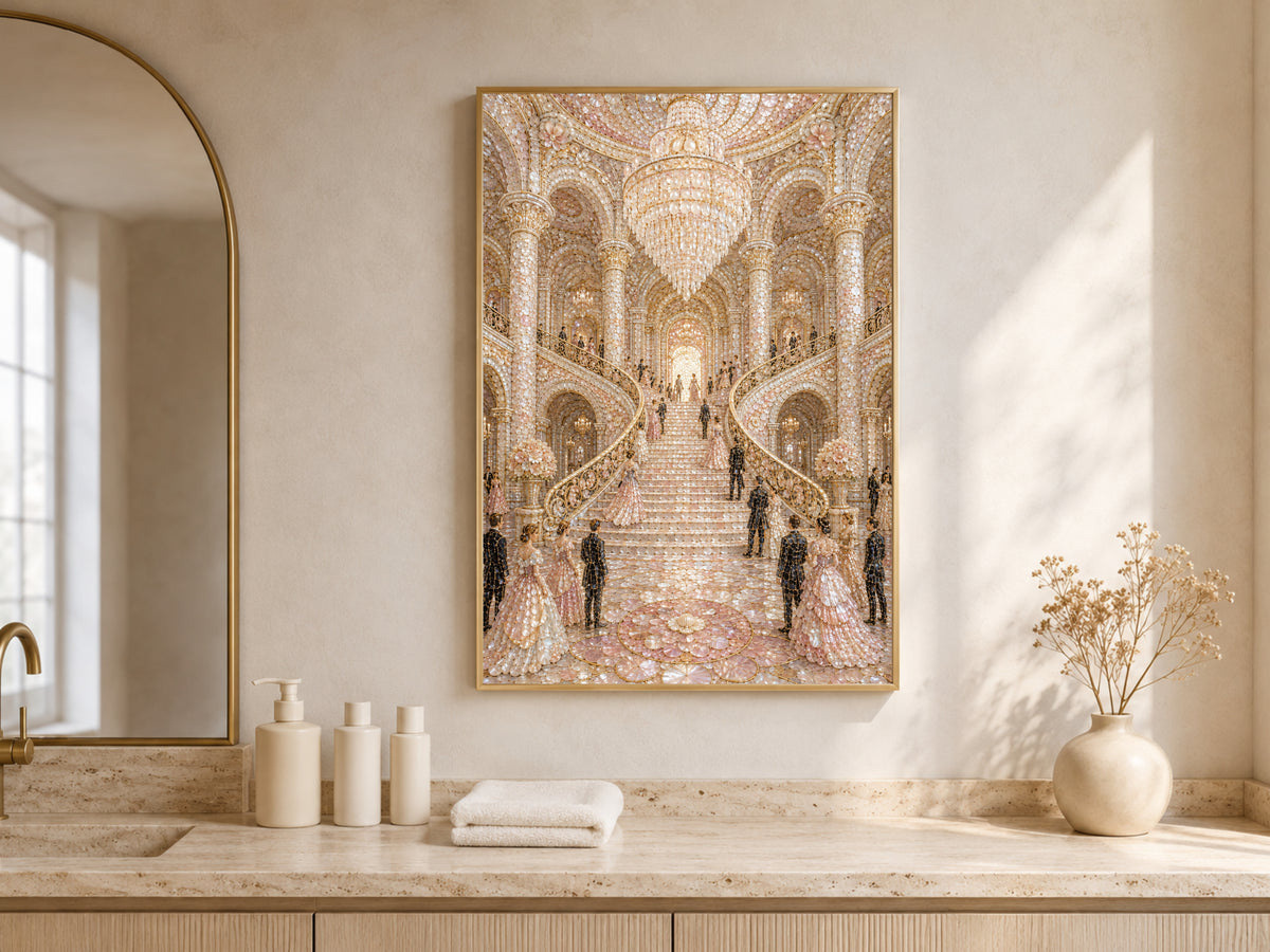 Pastel Palace Ballroom Wall Art, Whimsical Mosaic Staircase Print - Digital Download