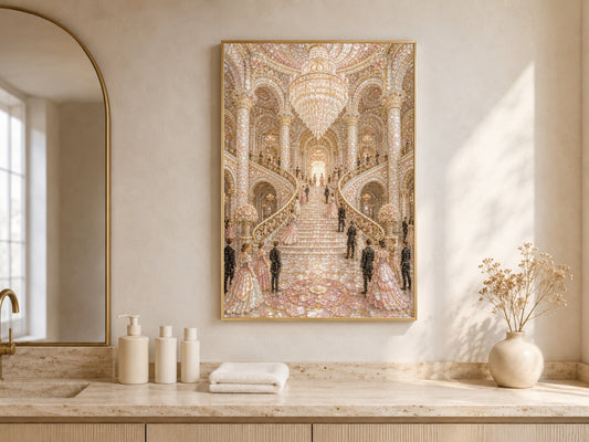 Pastel Palace Ballroom Wall Art, Whimsical Mosaic Staircase Print - Digital Download
