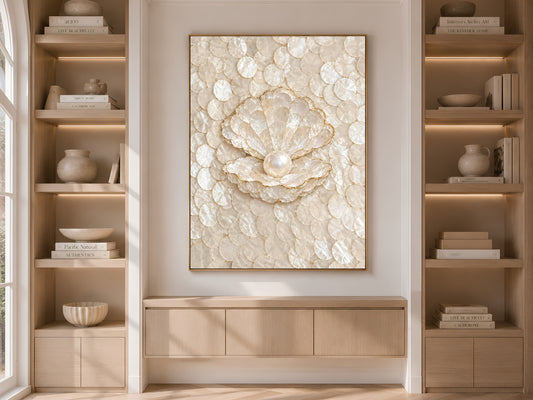 Conch Shell Mosaic Wall Art, Gold Line Seashell Print - Digital Download