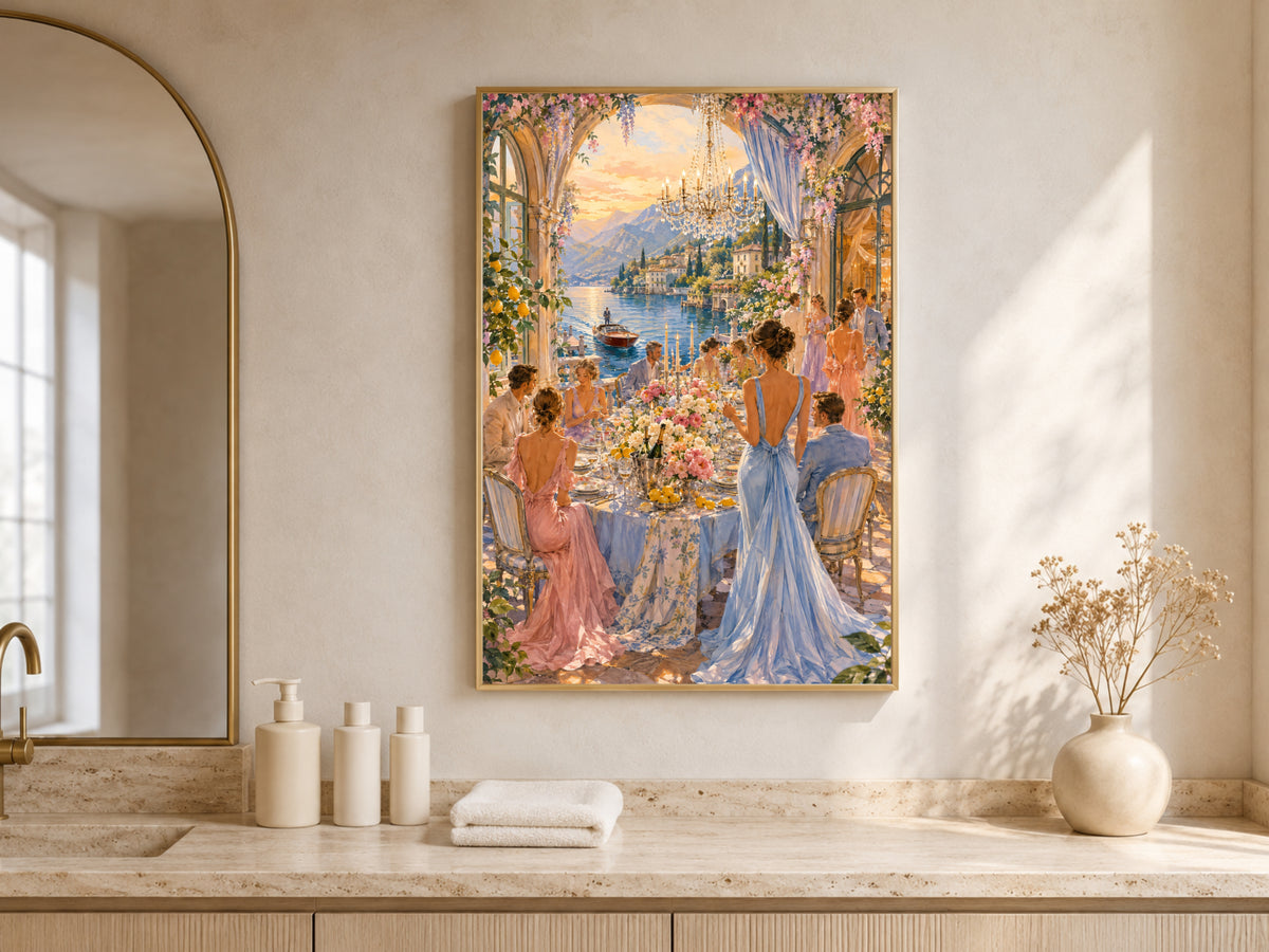 Lake Como Wall Art, Italian Villa Dinner Party Print - Digital Download