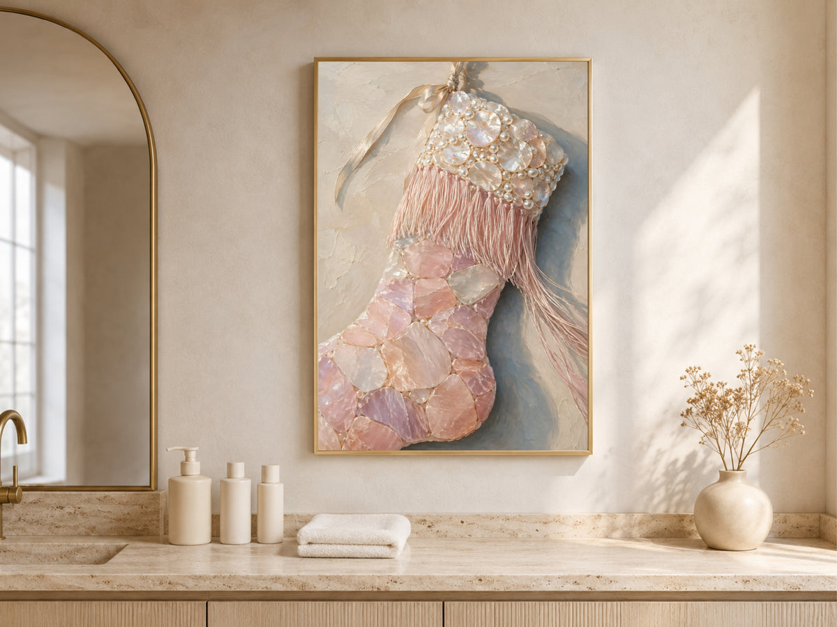 Rose Quartz Christmas Stocking Wall Art, Pearl Pink Print - Digital Download