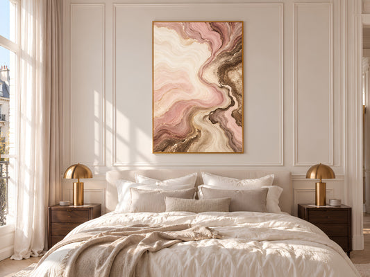 Blush Pink and Brown Abstract Wall Art, Dusty Rose Marble Swirl Print with Gold Veins, Printable Neutral Mocha Decor, Digital Download
