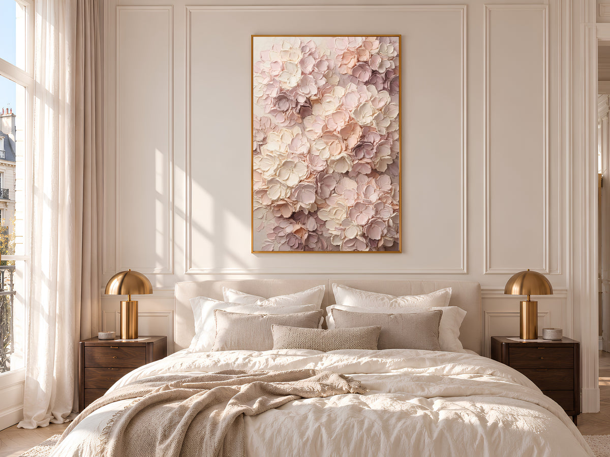 Pink Hydrangea Painting Print, Textured Floral Wall Art, Blush Impasto Flower Art, Printable Digital Download