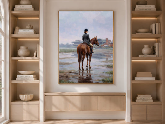 Equestrienne Wall Art, Horse Rider Racecourse Oil Painting Print - Digital Download
