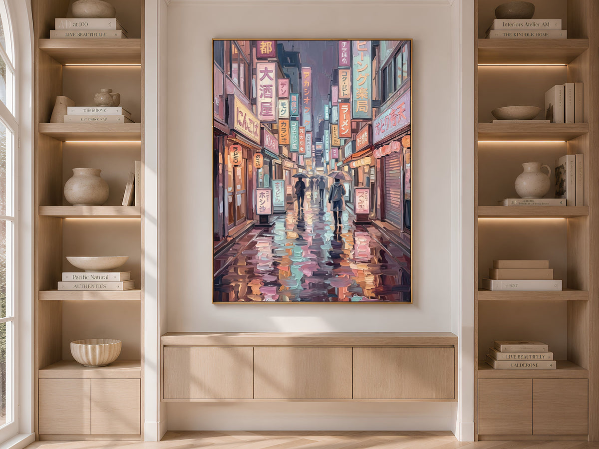 Tokyo Street Wall Art, Impasto Oil Painting Print - Digital Download