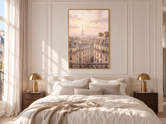 Paris Rooftops Painting Print, Pink Paris Balcony View Art, Pastel Parisian Skyline Wall Art, Printable Digital Download