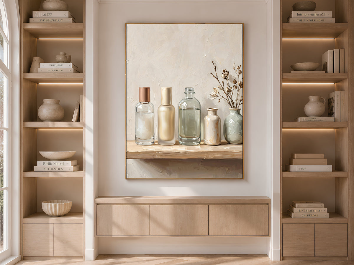 Bathroom Vanity Wall Art, Impasto Oil Painting Print - Digital Download
