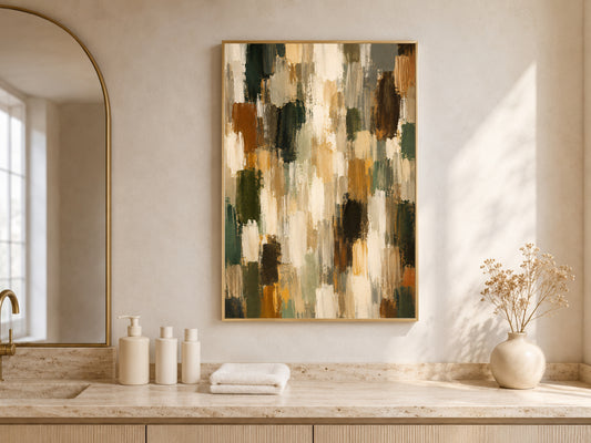 Earth Tone Abstract Wall Art, Terracotta Green Textured Painting - Digital Download