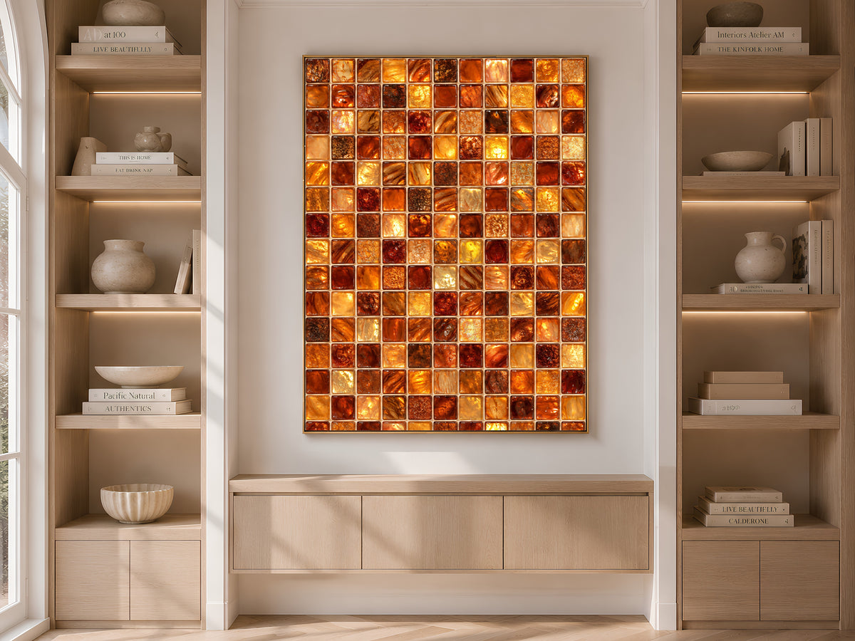 Amber Mosaic Wall Art, Copper Gold Glass Tile Print - Digital Download