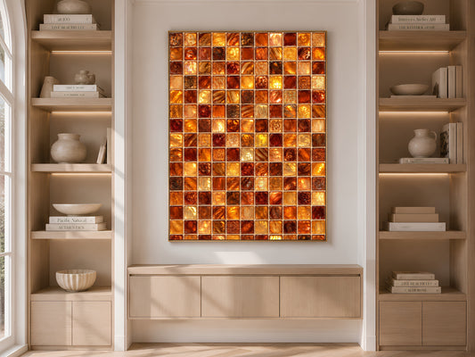Amber Mosaic Wall Art, Copper Gold Glass Tile Print - Digital Download