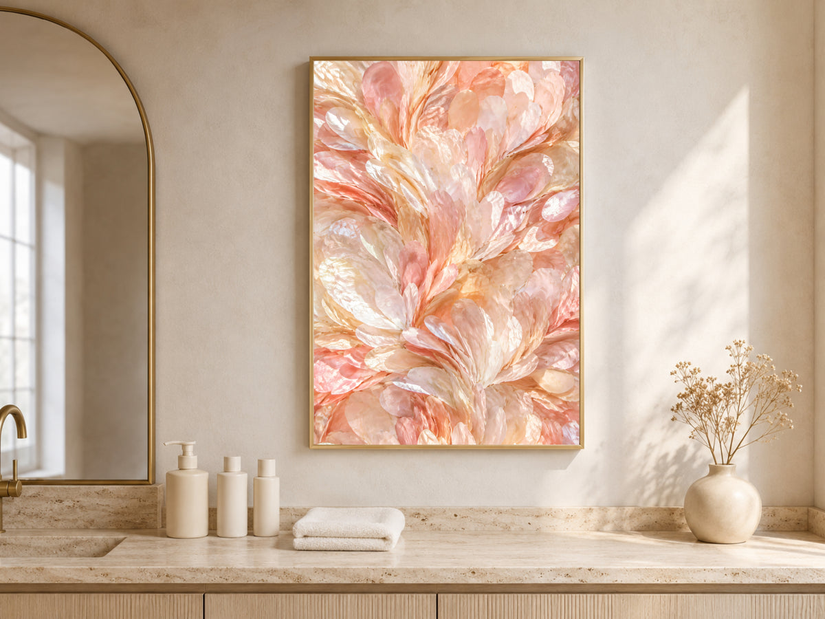 Blush Feather Wall Art, Pink Peach Ombre Print - Digital Download