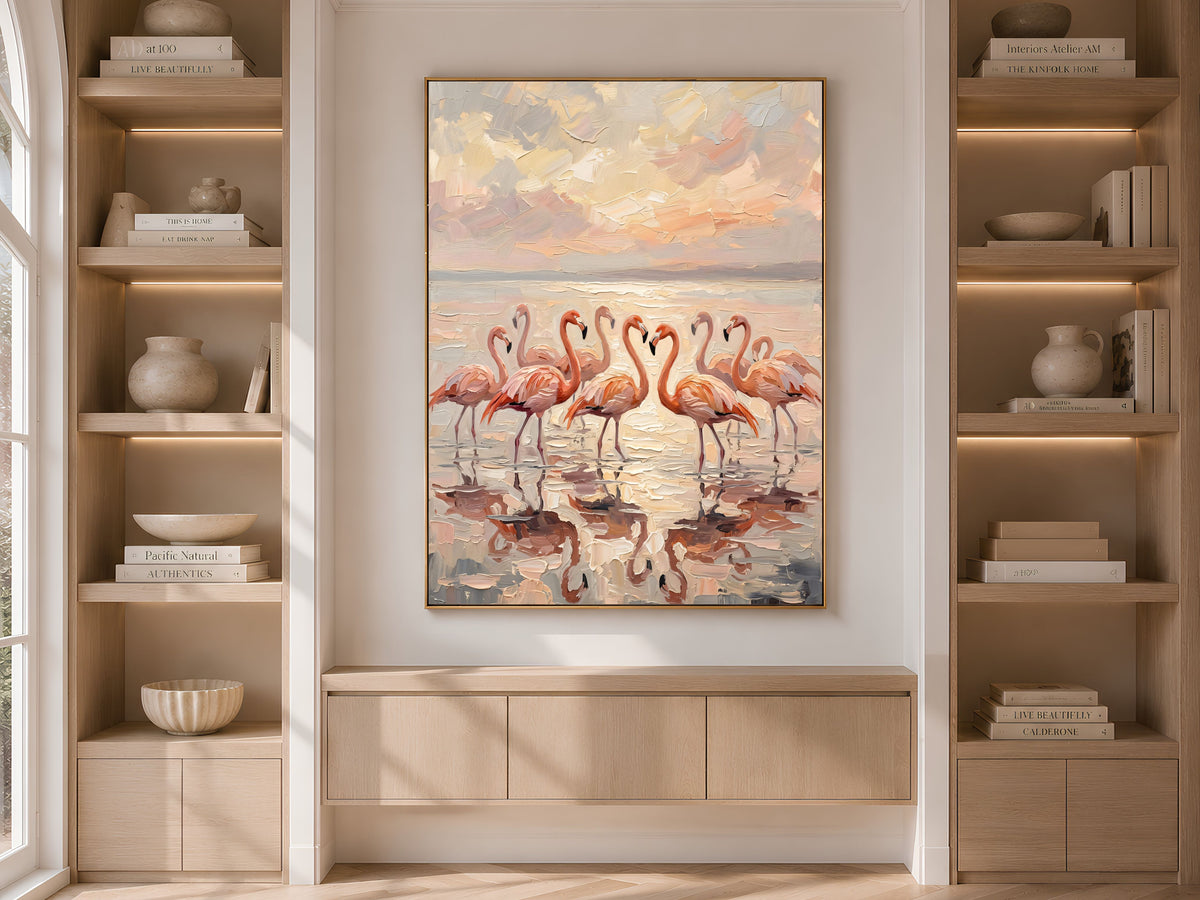 Flamingo Wall Art, Impasto Oil Painting Print - Digital Download