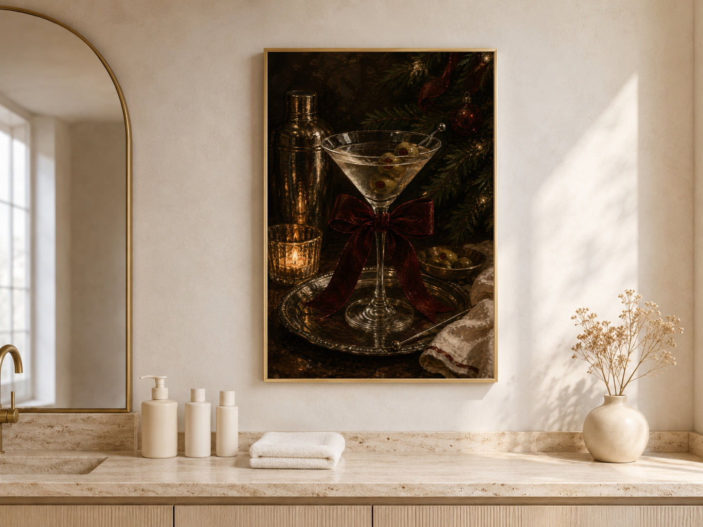 Christmas Martini Wall Art, Holiday Cocktail Oil Painting Print - Digital Downlaod