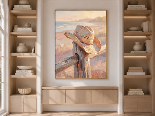 Cowboy Hat Wall Art, Impasto Oil Painting Print - Digital Download