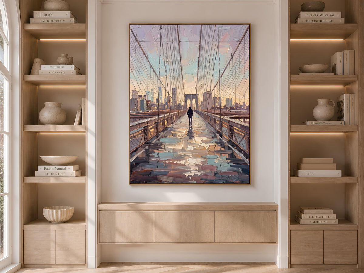 Brooklyn Bridge Wall Art, Impasto Oil Painting Print - Digtal Download