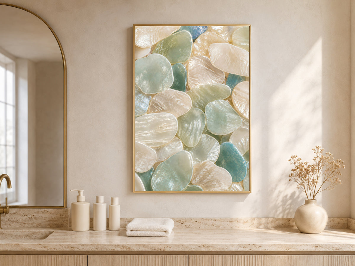 Sea Foam Capiz Shell Wall Art, Mint Cream Ombre Print - Digital Download