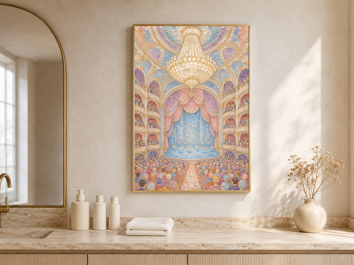Pastel Ballet Theater Wall Art, Whimsical Mosaic Opera House Print - Digital Download