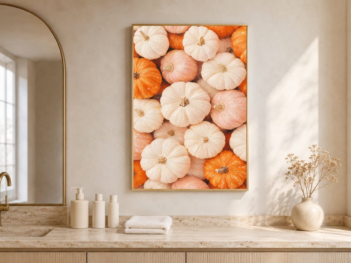 Blush Pink Pumpkin Patch Wall Art, Pastel Fall Print - Digital Download