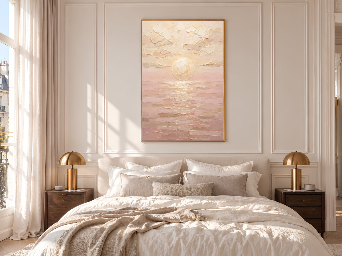 Neutral Blush Sunset Painting Print, Minimalist Cream Seascape, Soft Abstract Sea Wall Art, Printable Digital Download