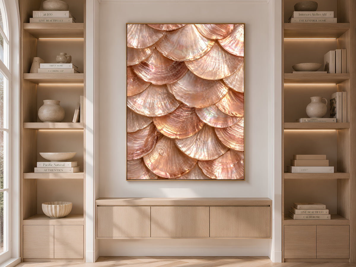 Rose Gold Capiz Shell Wall Art, Iridescent Mother of Pearl Print - Digital Download
