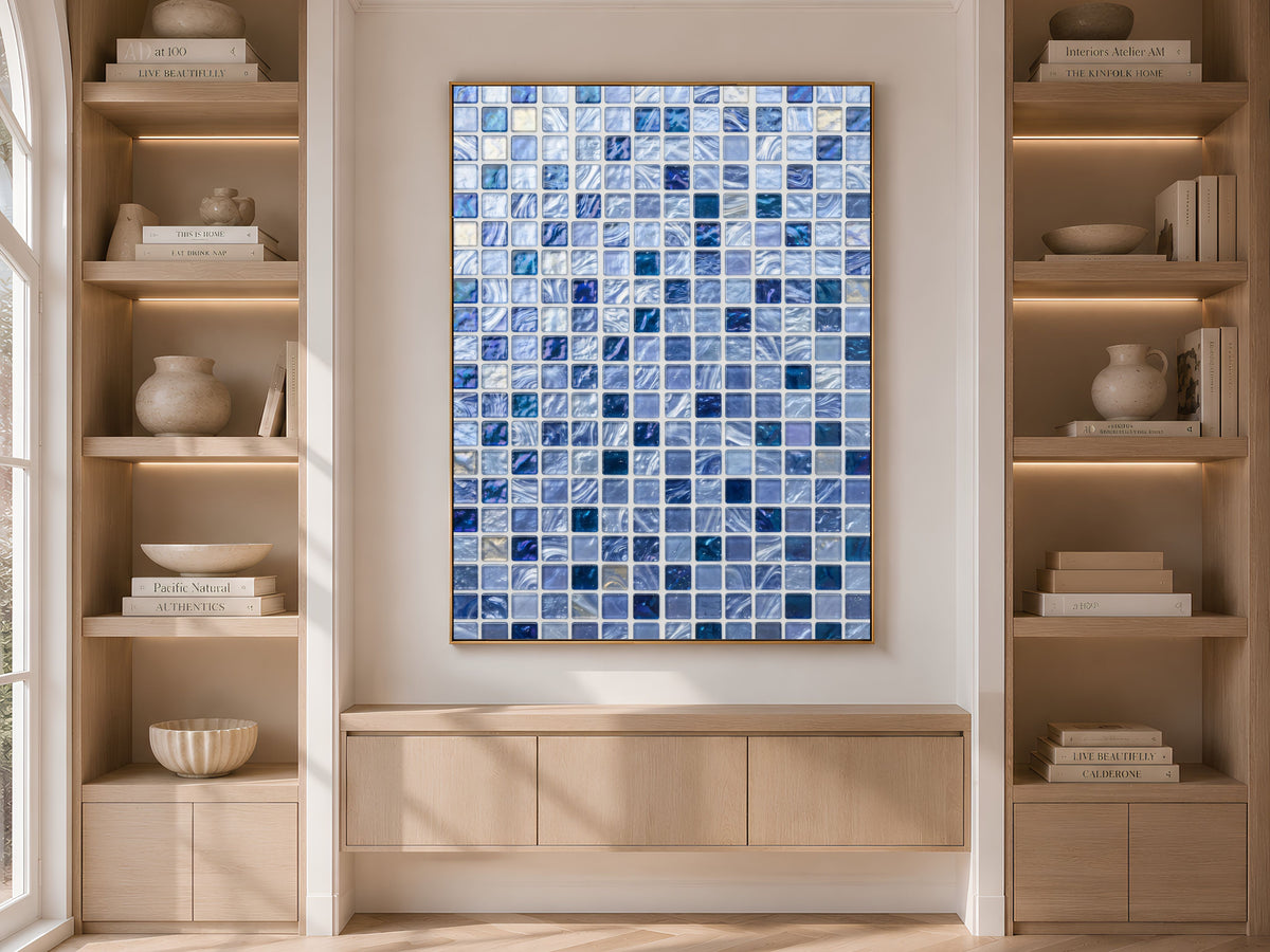 Blue Mosaic Wall Art, Icy Periwinkle Glass Tile Print - Digital Download