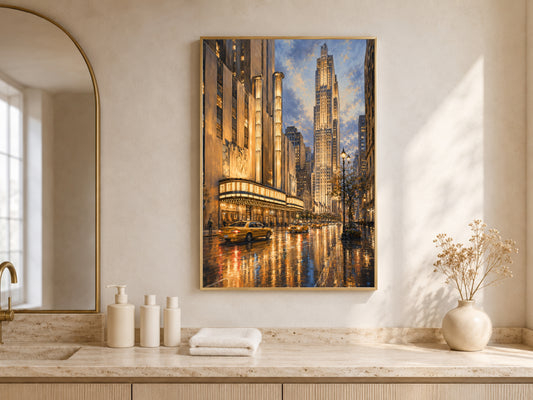 Radio City Music Hall Print, Rainy NYC Street Wall Art - Digital Download