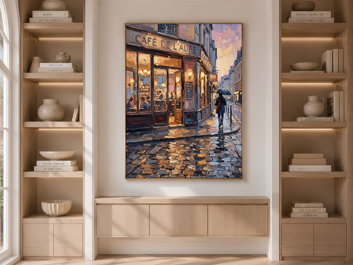 Parisian Cafe Wall Art, Impasto Oil Painting Print - Digital Download