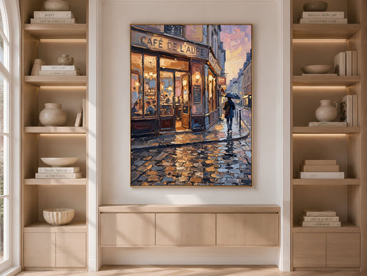 Parisian Cafe Wall Art, Impasto Oil Painting Print - Digital Download