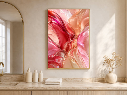 Liquid Glass Abstract Wall Art, Pink Coral 3D Render Print - Digital Download