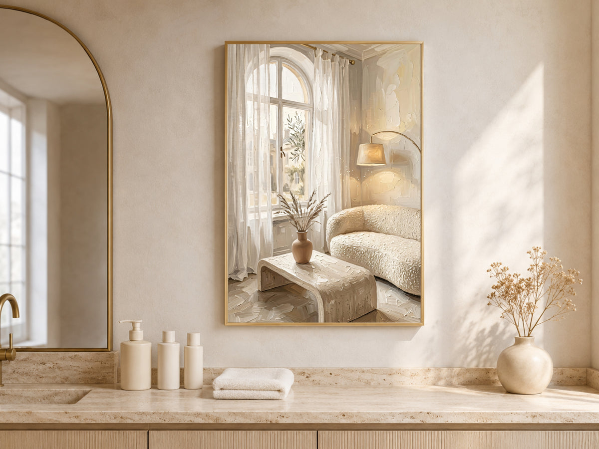 Warm Minimalism Wall Art, Cream Living Room Print - Digital Download